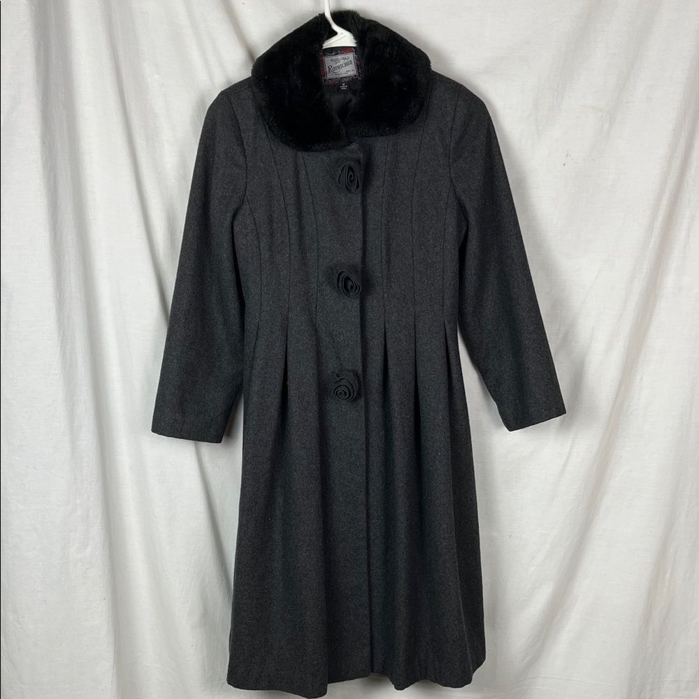 Wool Blend Rothschild Gray Girls 12 Trench Coat with Flower Buttons